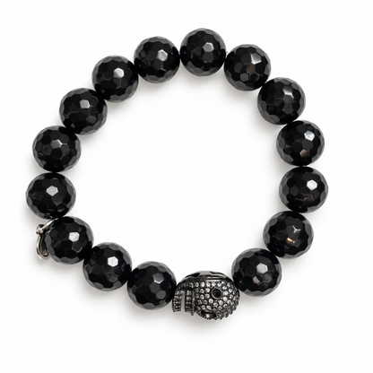 Black Onyx with Pavé Gunmetal Skull on a white background