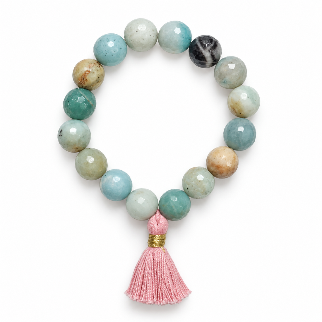 Amazonite with Coral Tassel on a white background