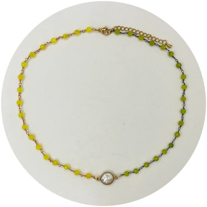 Demi Lime Green Quartz and Lemon Drop Quartz Necklace with Pearl Bezel