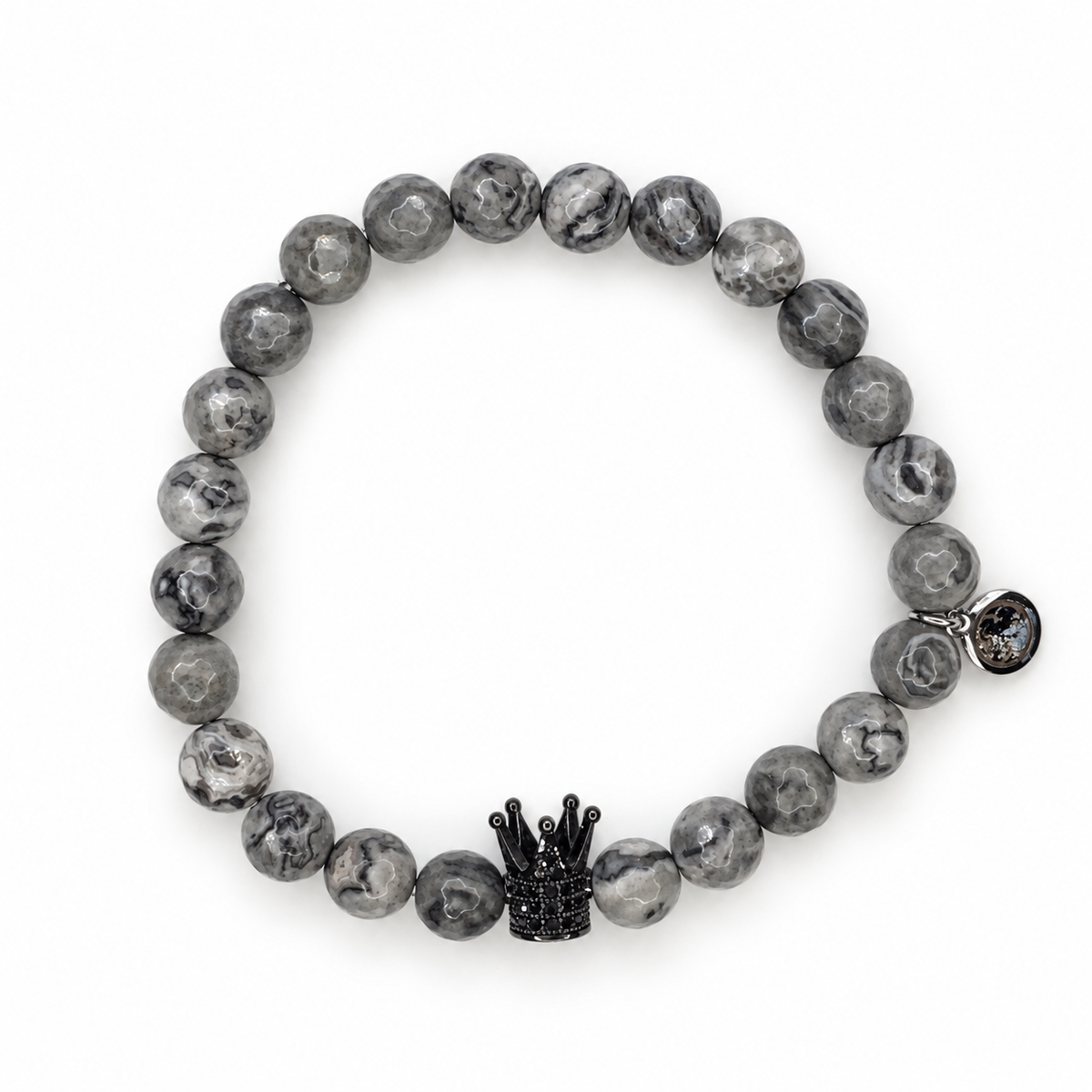 Mens Grey Jasper with Black Pavé Crown - Oriana LaMarca Designs