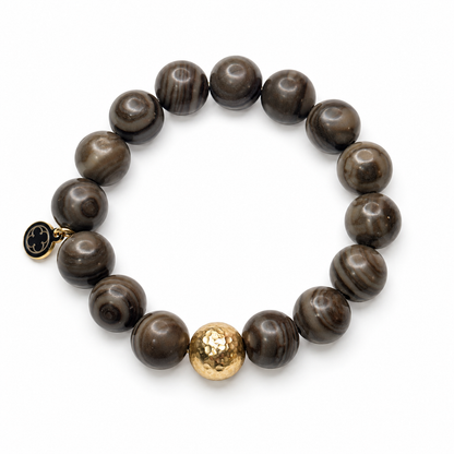 Mocha Agate with Hammered Gold Accent on a white background