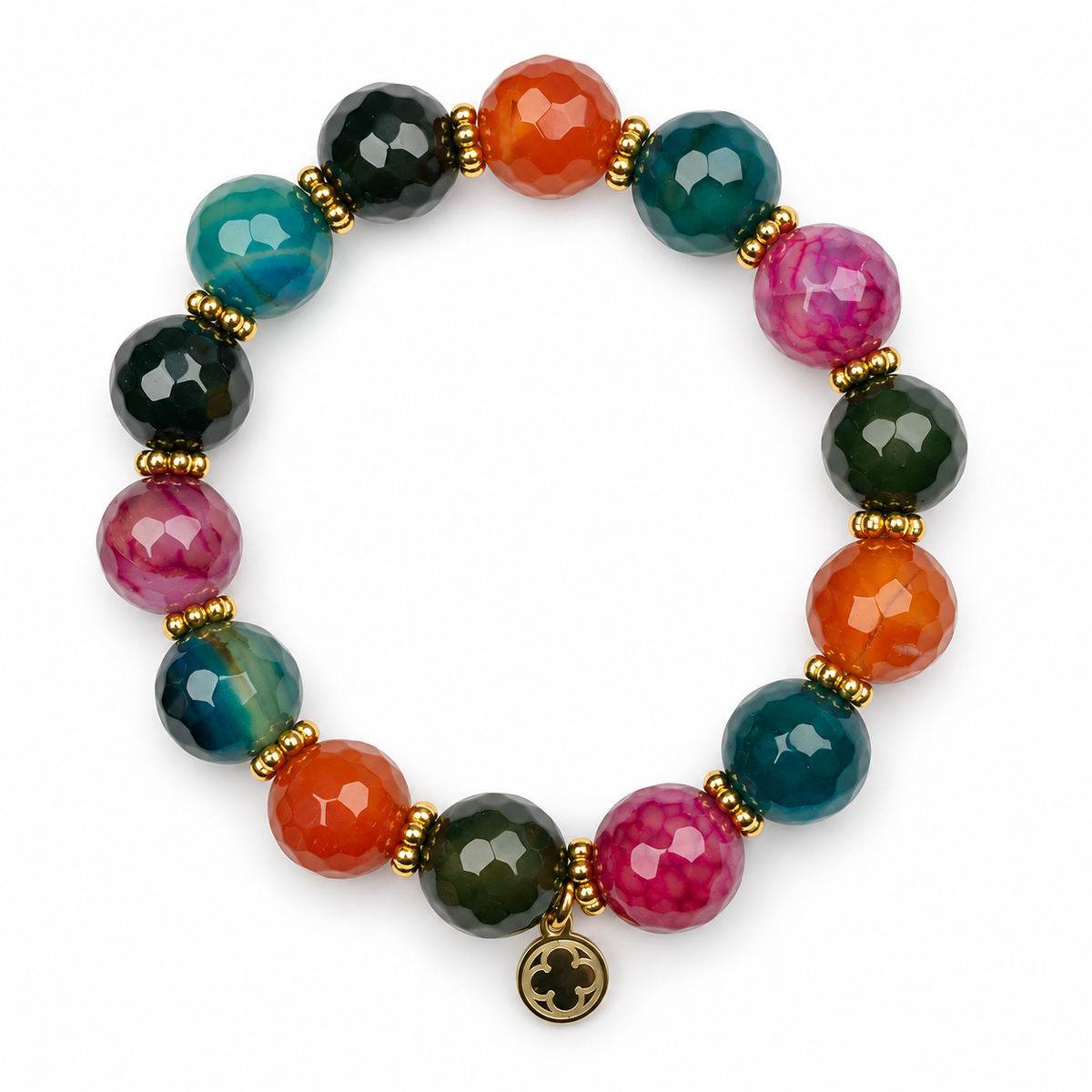 Multicolor Agate with Gold Daisies on a white background