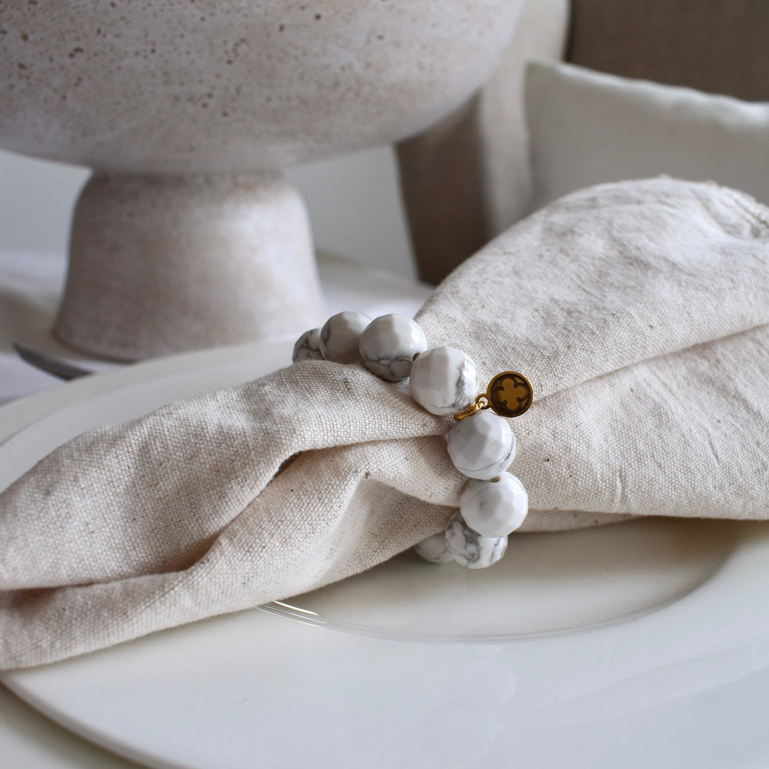 White Howlite Napkin Rings - Set of 4