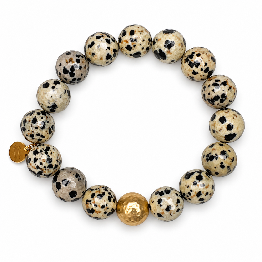 Dalmatian Jasper with Hammered Gold Accent on a white background