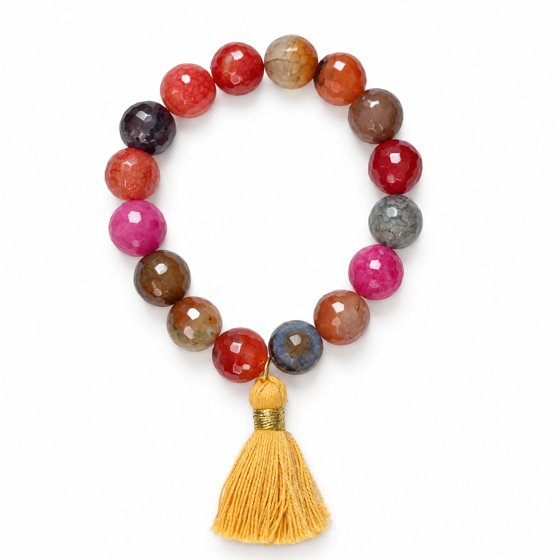 Multicolor Agate with Buttercup Tassel on a white background