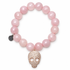 Rose Quartz with Pavé Rose Gold Skull on a white background
