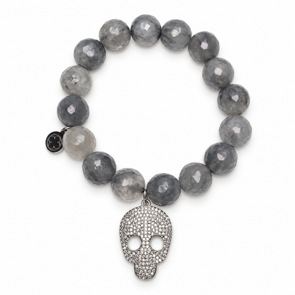 Grey Quartz with Pavé Silver Skull on a white background