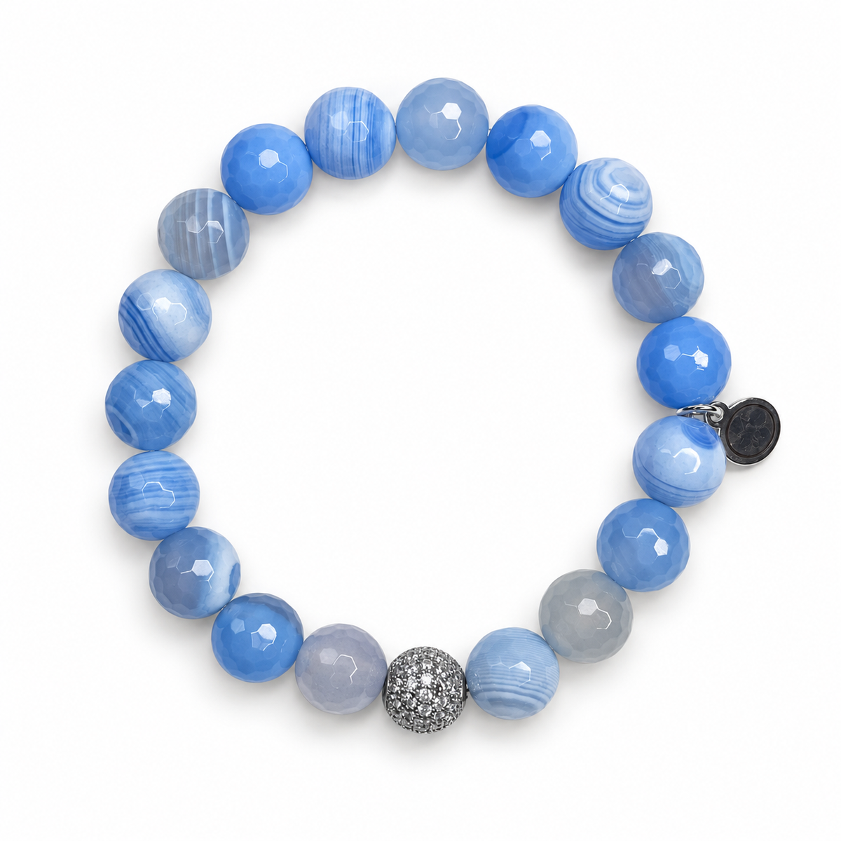 Serenity Blue Agate with Micro Pavé Silver on a white background