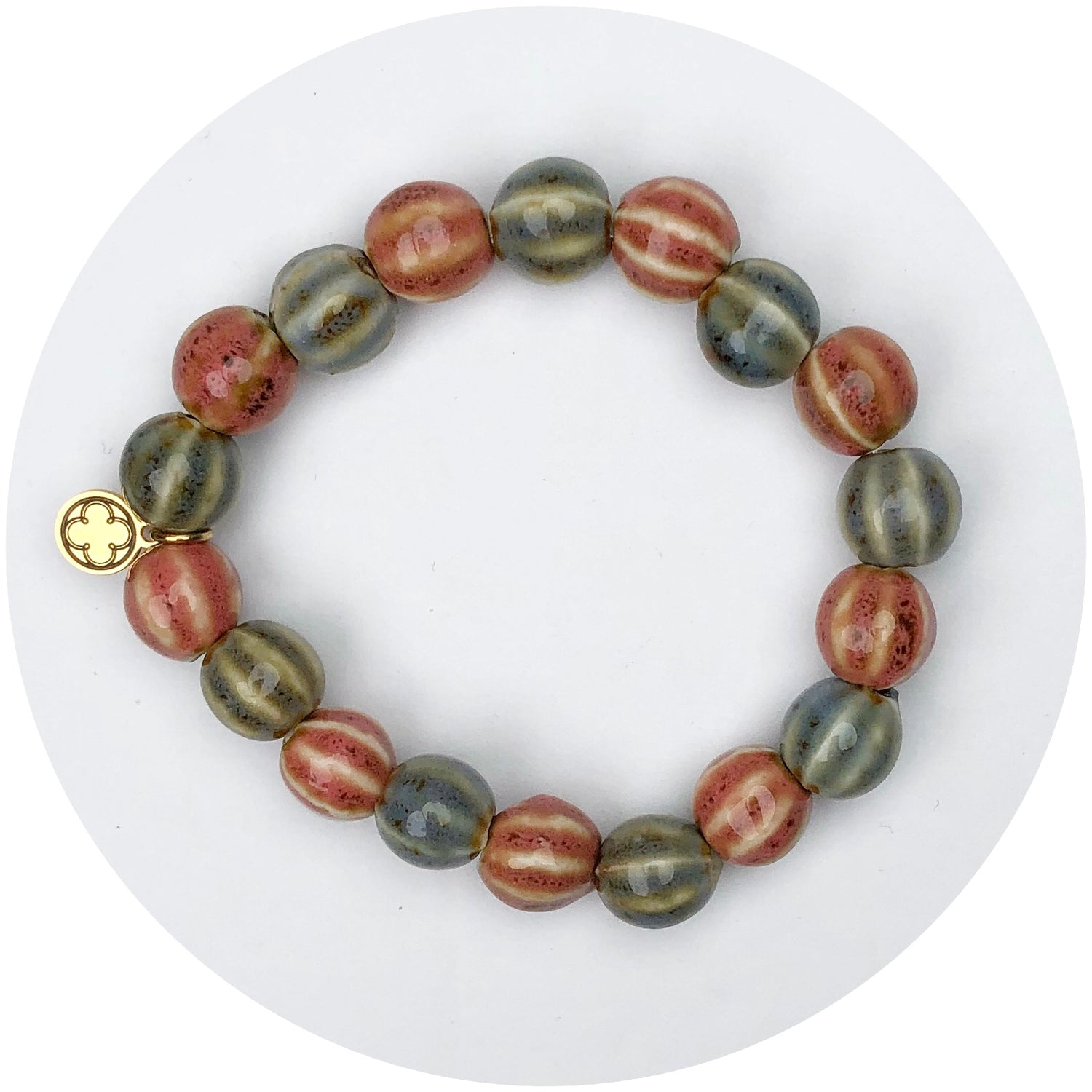Verde and Rosso Striped Ceramic Beaded Bracelet