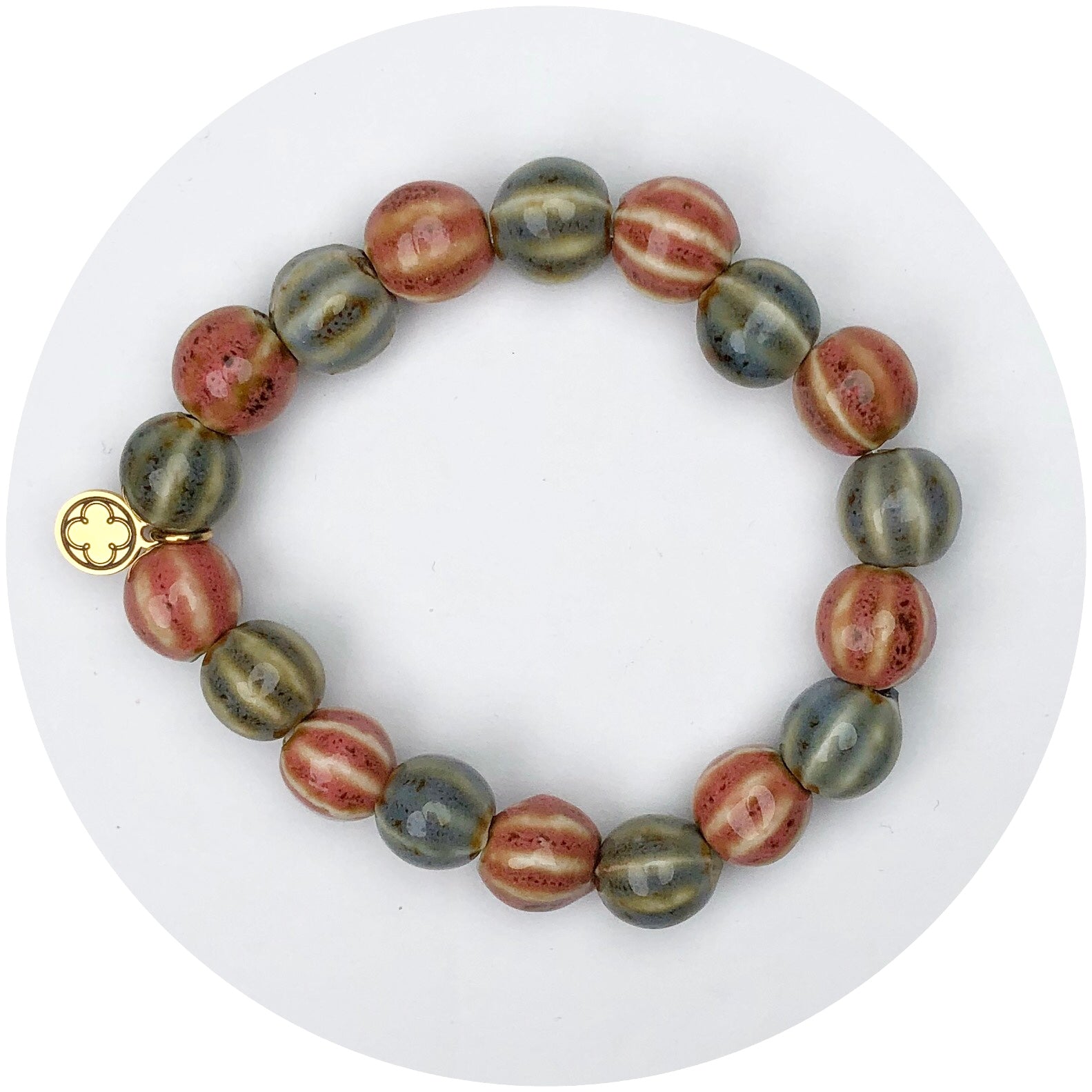 Verde and Rosso Striped Ceramic Beaded Bracelet