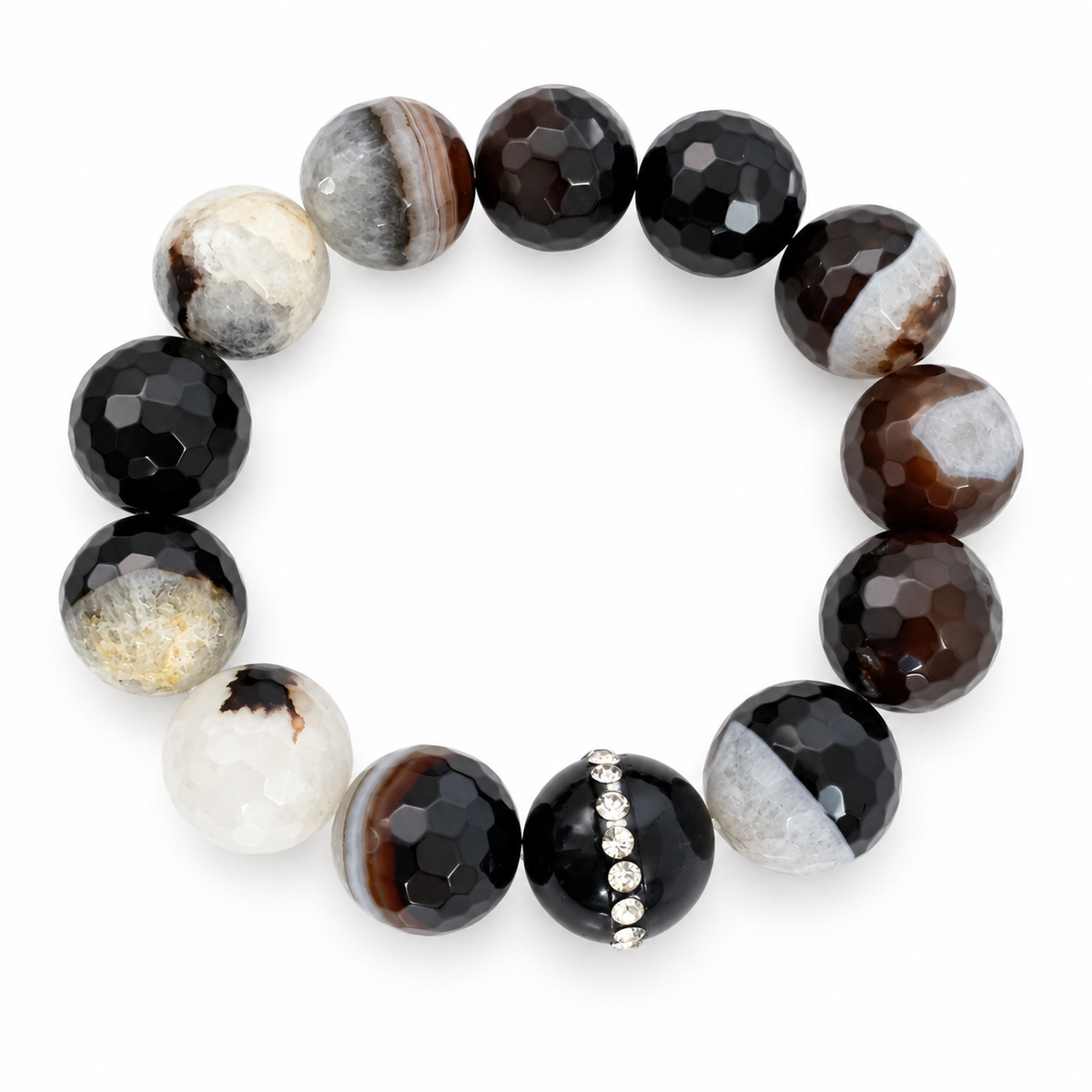 Black Quartz Agate with Black Onyx CZ Stripe on a white background