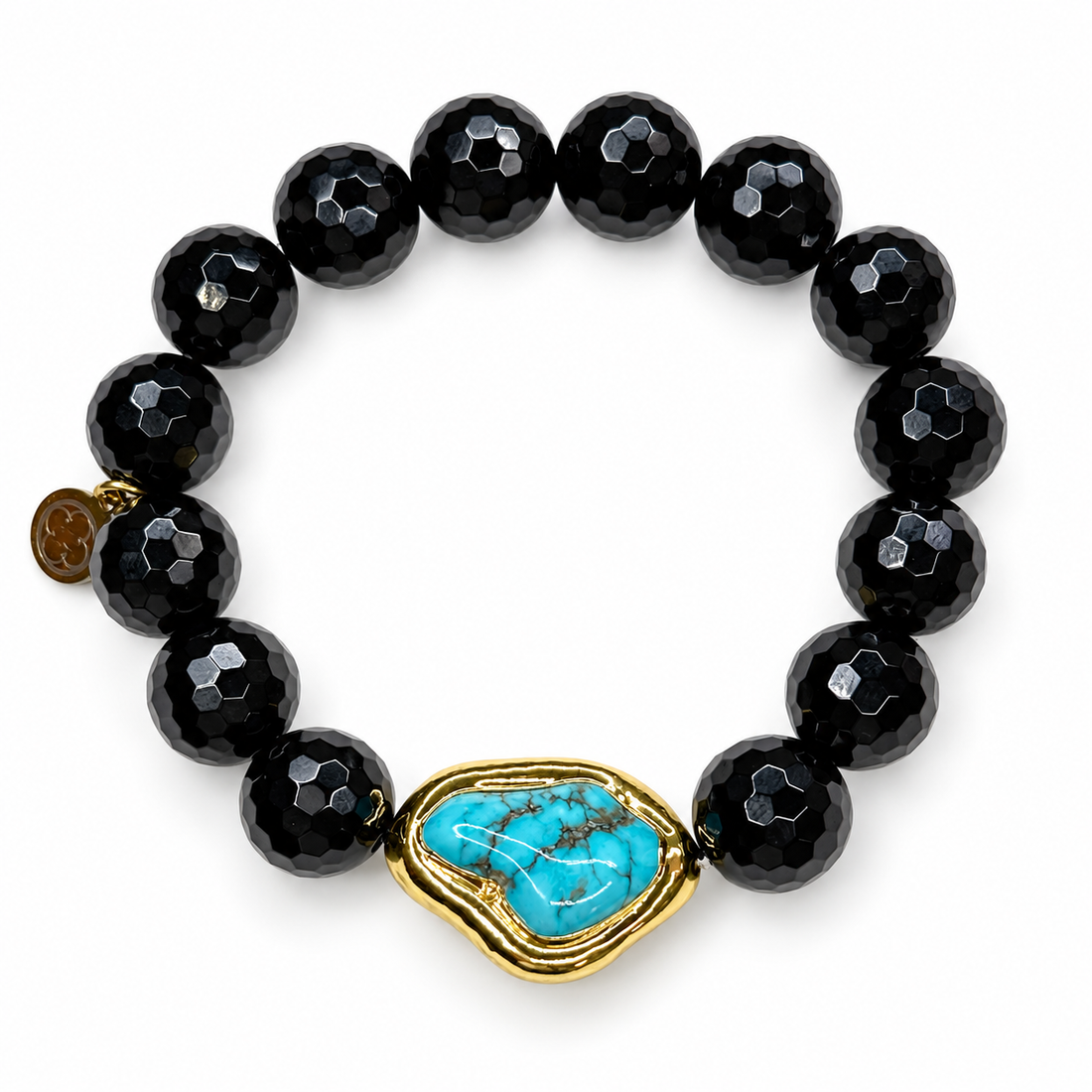 Black Onyx with Bezel Turquoise Focal Bead on a white background