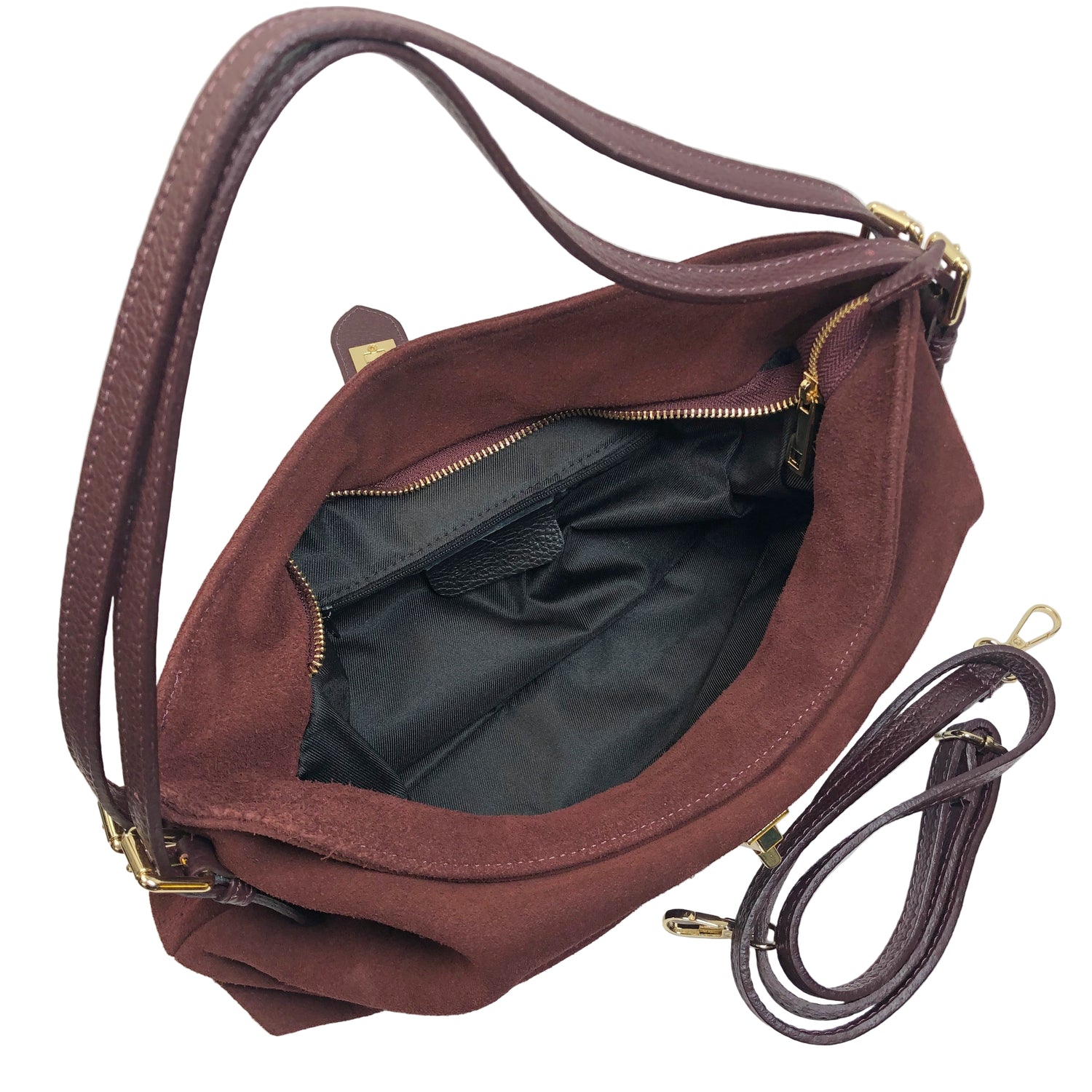 Sarina Marsala Suede Shoulder Bag