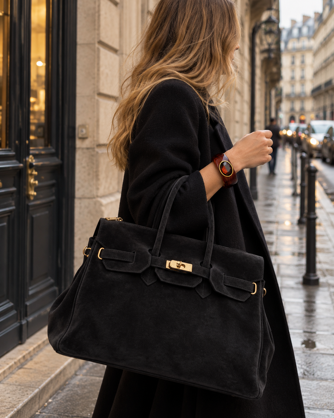 Monica Black Natural Suede Handbag