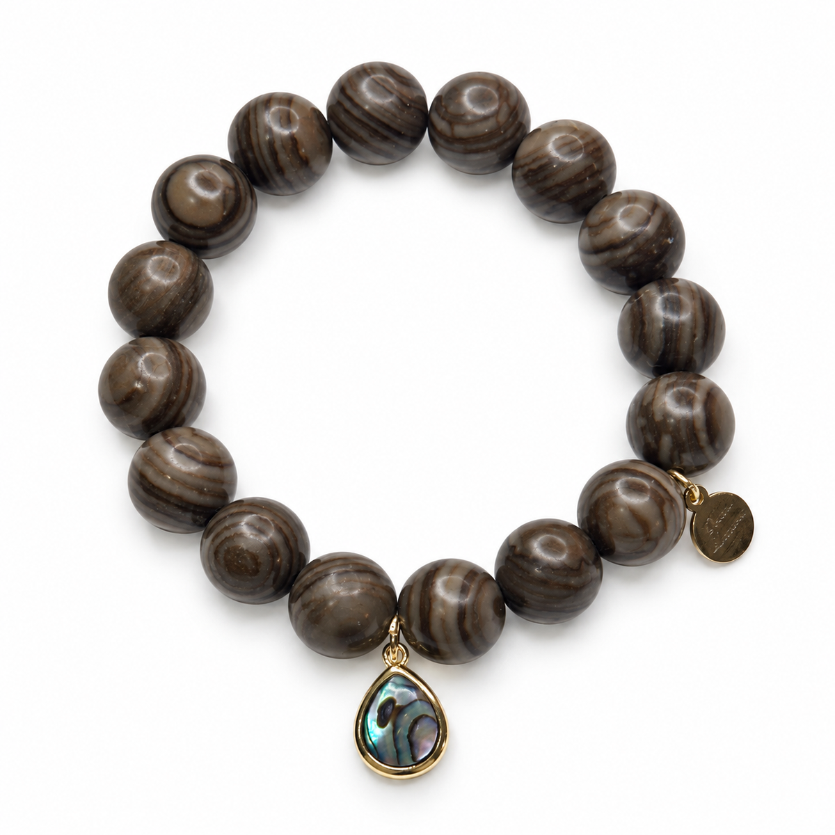 Mocha Agate with Abalone Teardrop Pendant on a white background