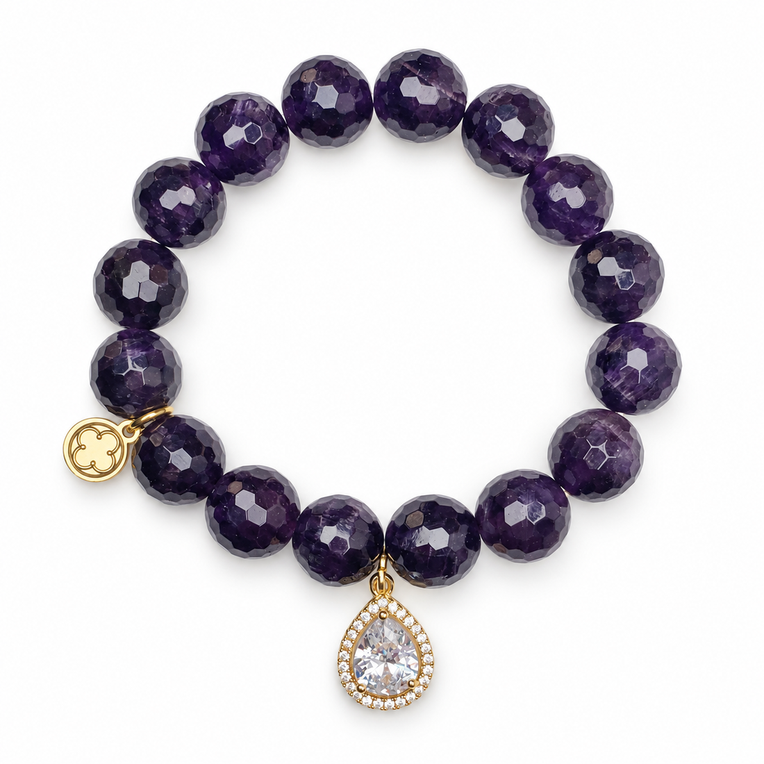 Amethyst with Pavé Gold Teardrop Pendant on a white background