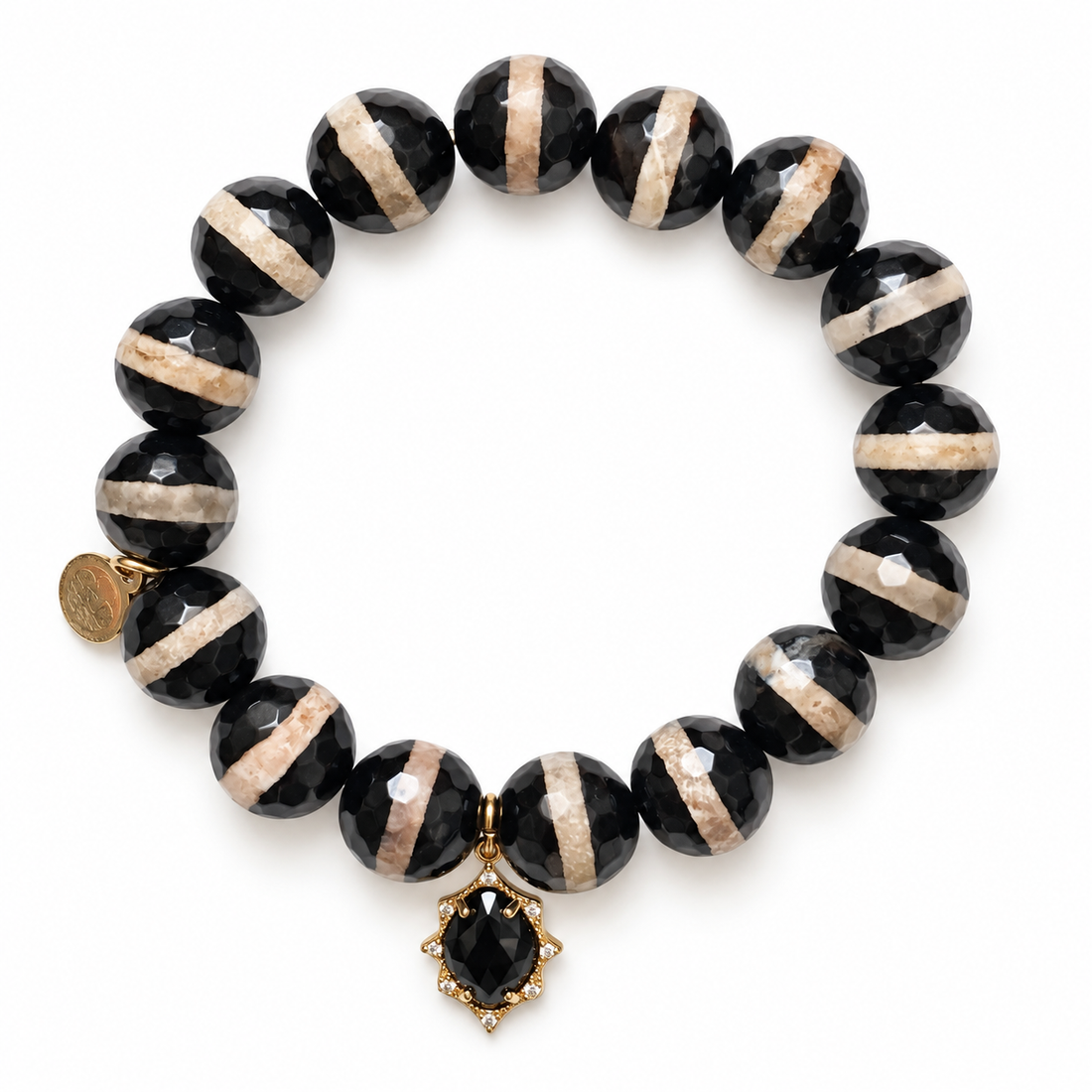 Tibetan Black Zebra Agate with Black Pavé Pendant on a white background