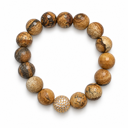 Picture Jasper with Micro Pavé Gold on a white background