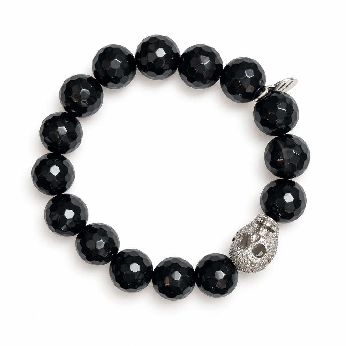 Black Onyx with Pavé Silver Skull on a white background
