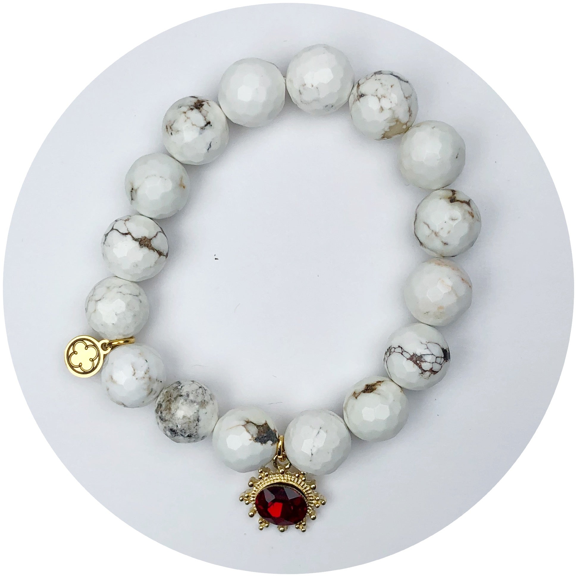 Light Fossil Agate with Red Gem Pendant