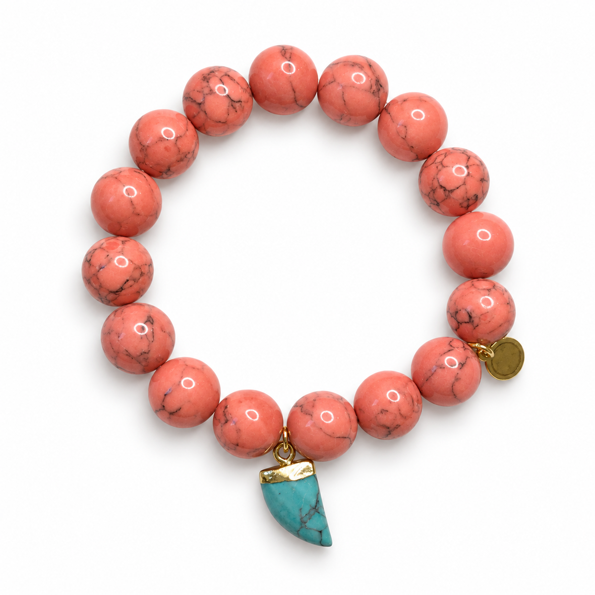 Coral Pink Howlite with Turquoise Horn Pendant - Oriana LaMarca Designs