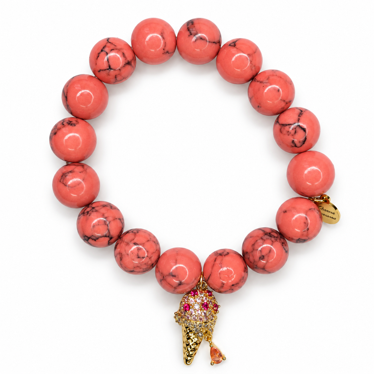 Coral Pink Howlite with Pavé Ice Cream Pendant on white studio background
