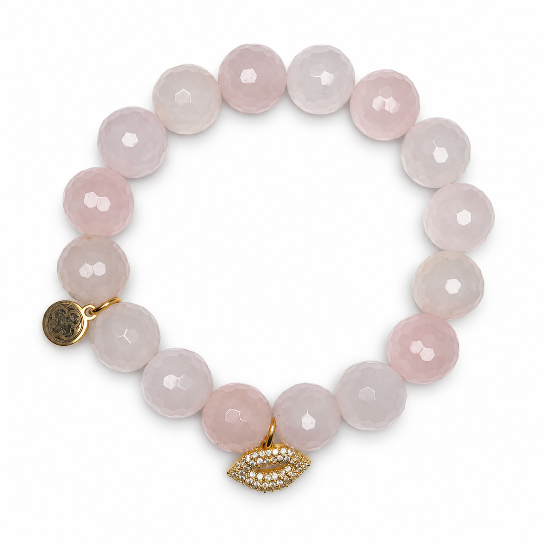 Rose Quartz with Gold Pavé Lips Pendant - Oriana LaMarca Designs