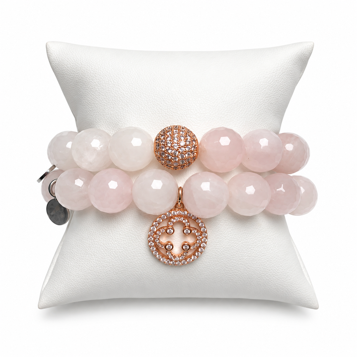 Rose Quartz Color Stax on a white studio background