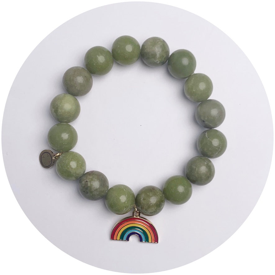 Green Basil Riverstone with Rainbow Pendant