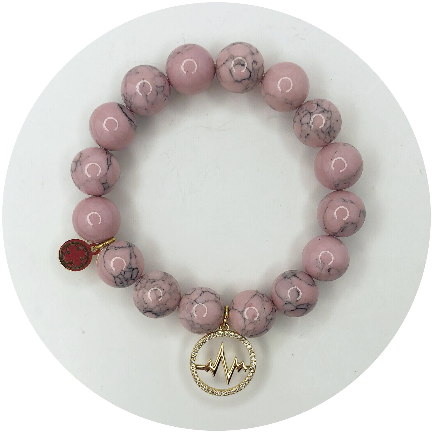 Light Pink Howlite with Heartbeat EKG Pendant