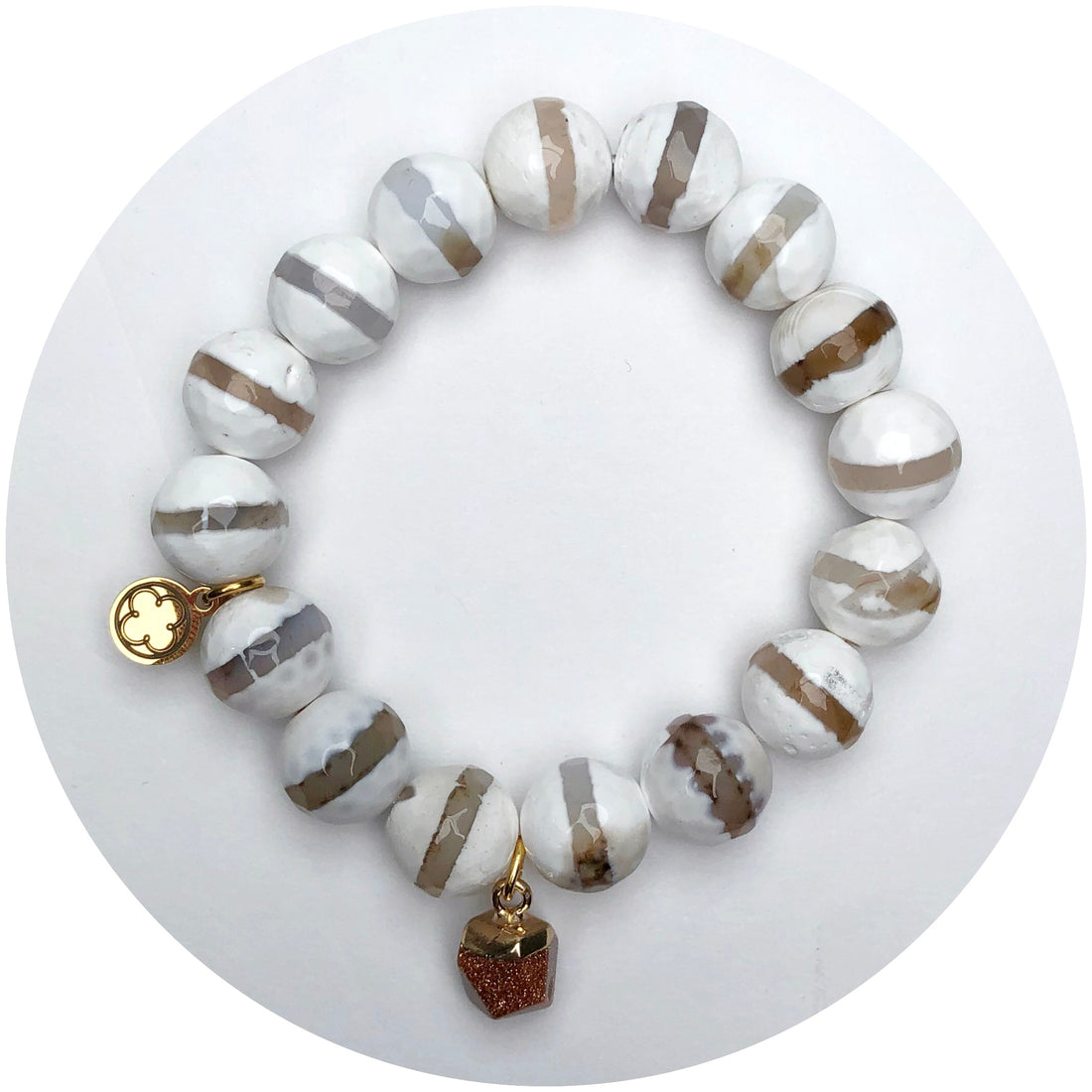 Dusty Striped White Agate with Goldstone Pendant