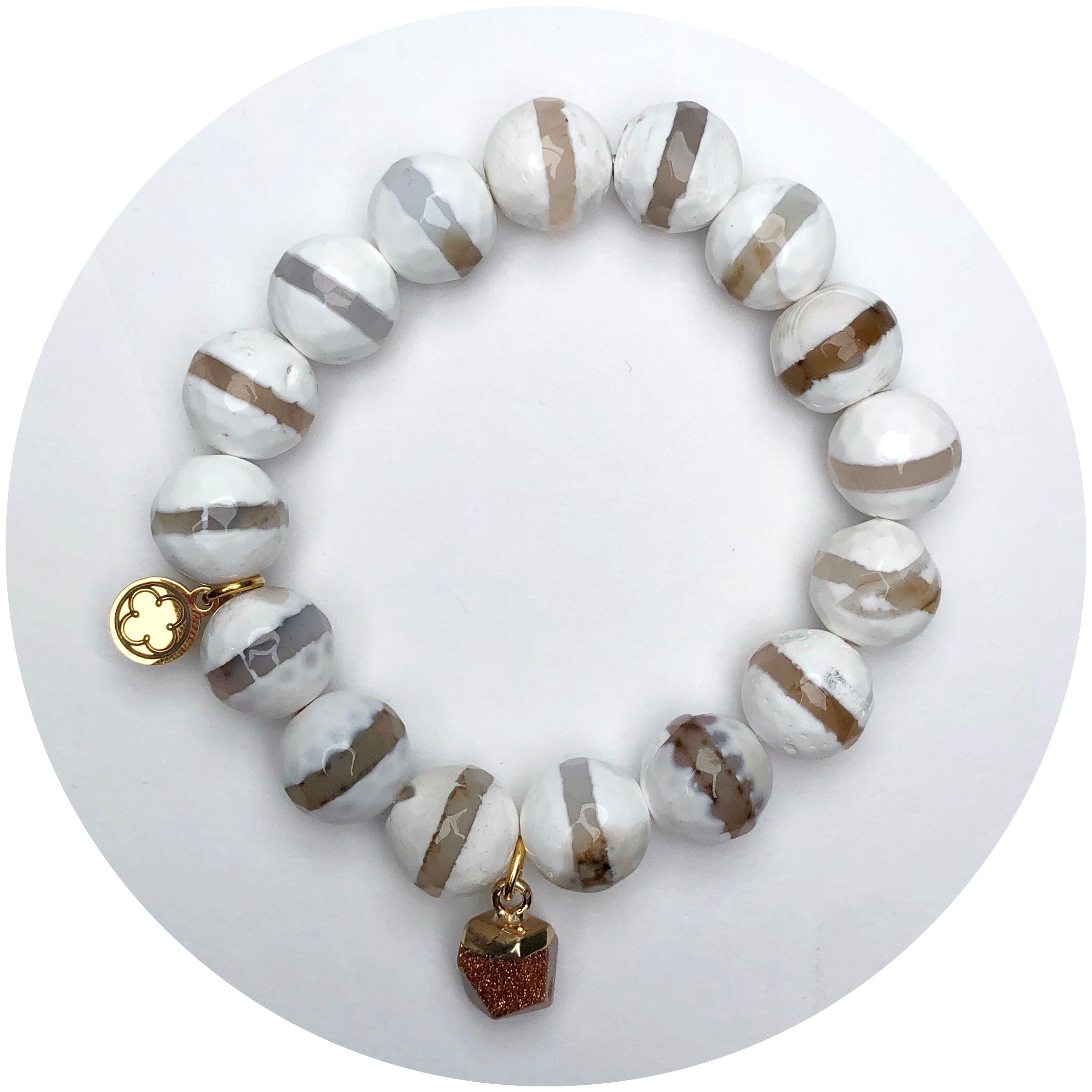 Dusty Striped White Agate with Goldstone Pendant
