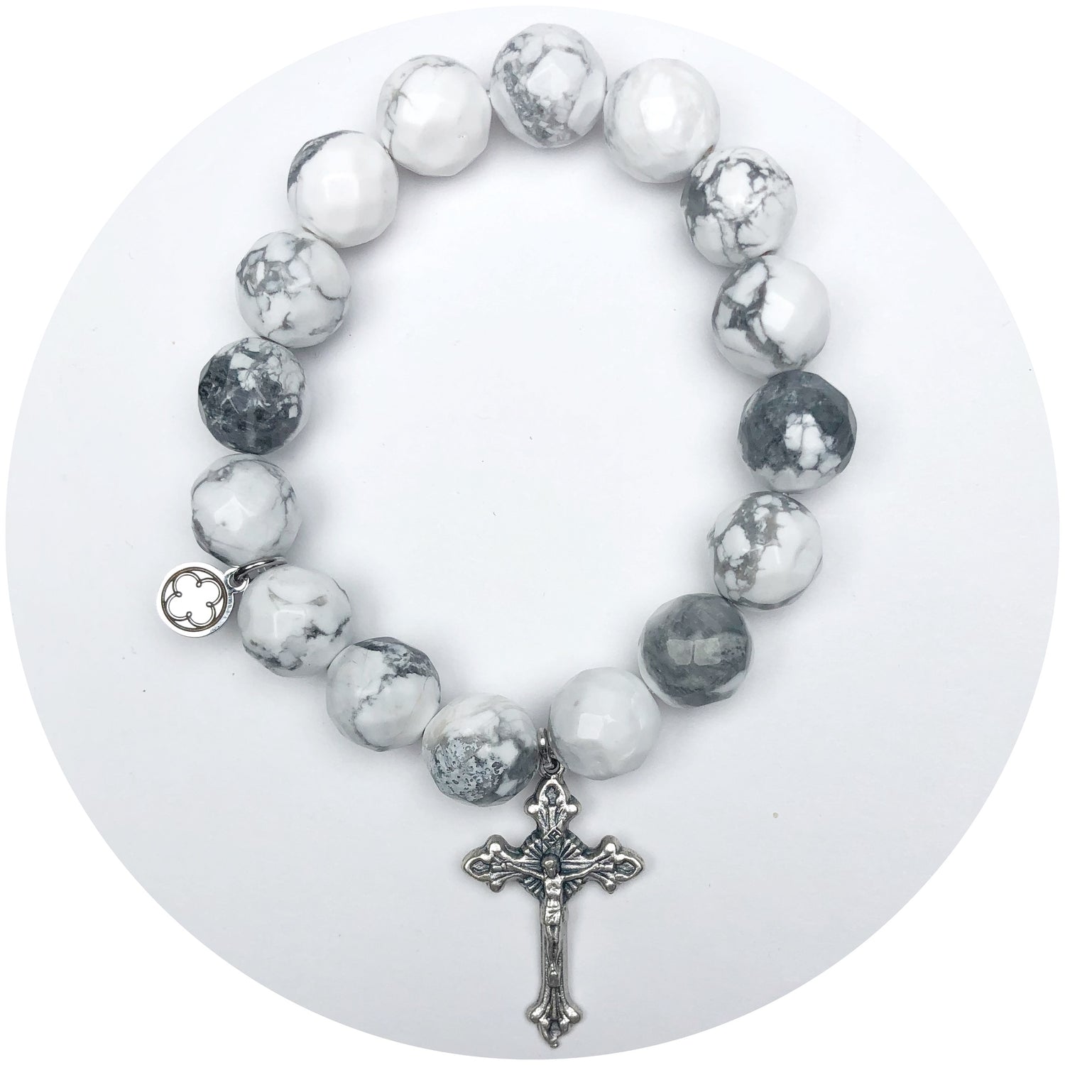 Frosted Marble Agate with Silver Cross Pendant