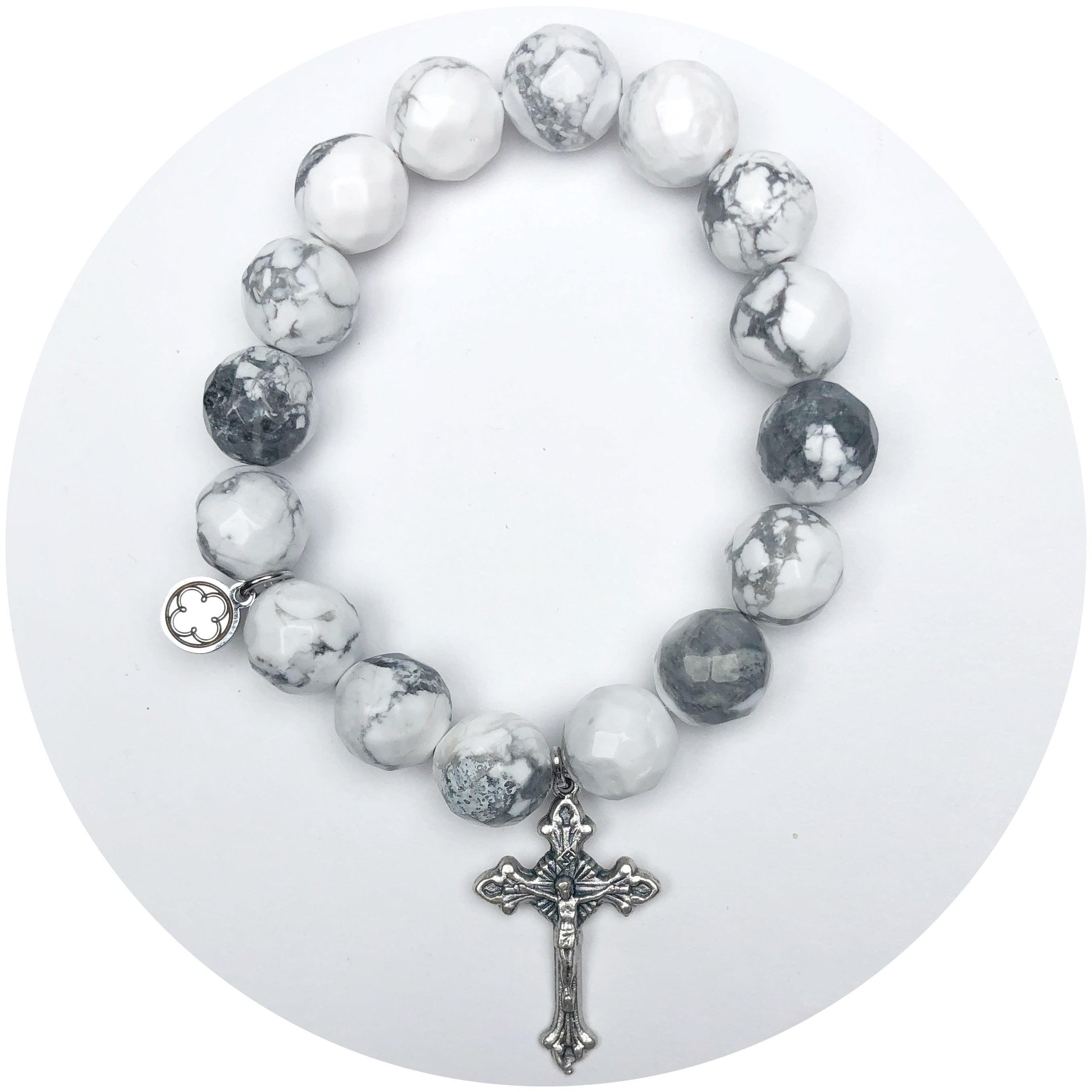 Frosted Marble Agate with Silver Cross Pendant