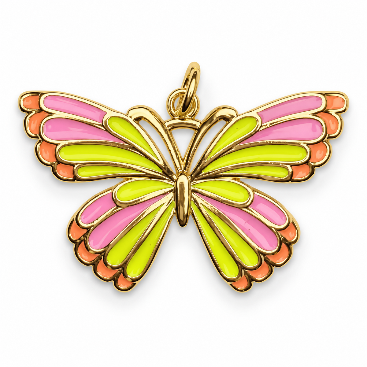 Camellia Pink/Yellow Butterfly Pendant on a white background
