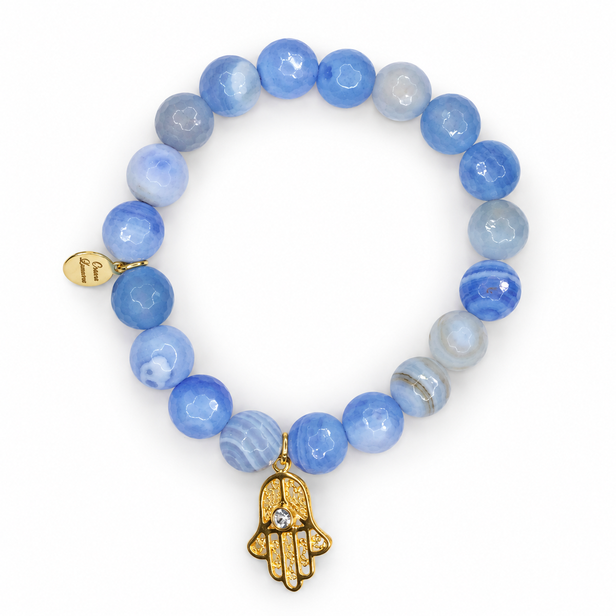 Serenity Blue Agate with Gold Filigree Hamsa Pendant - Oriana LaMarca Designs