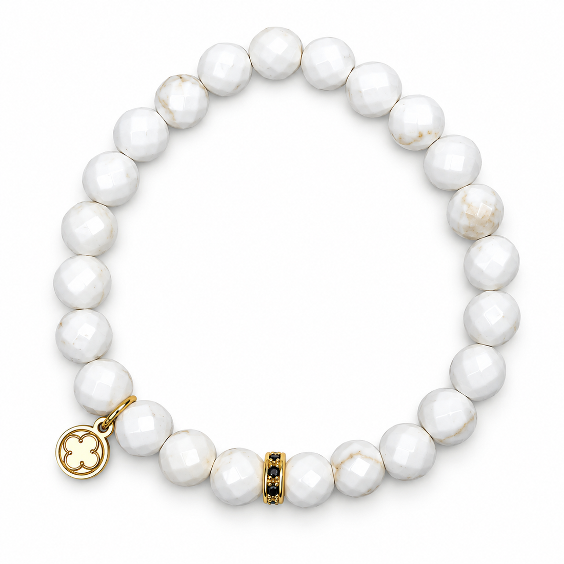 Mens White Magnesite with Black Pavé Rondelle on white studio background
