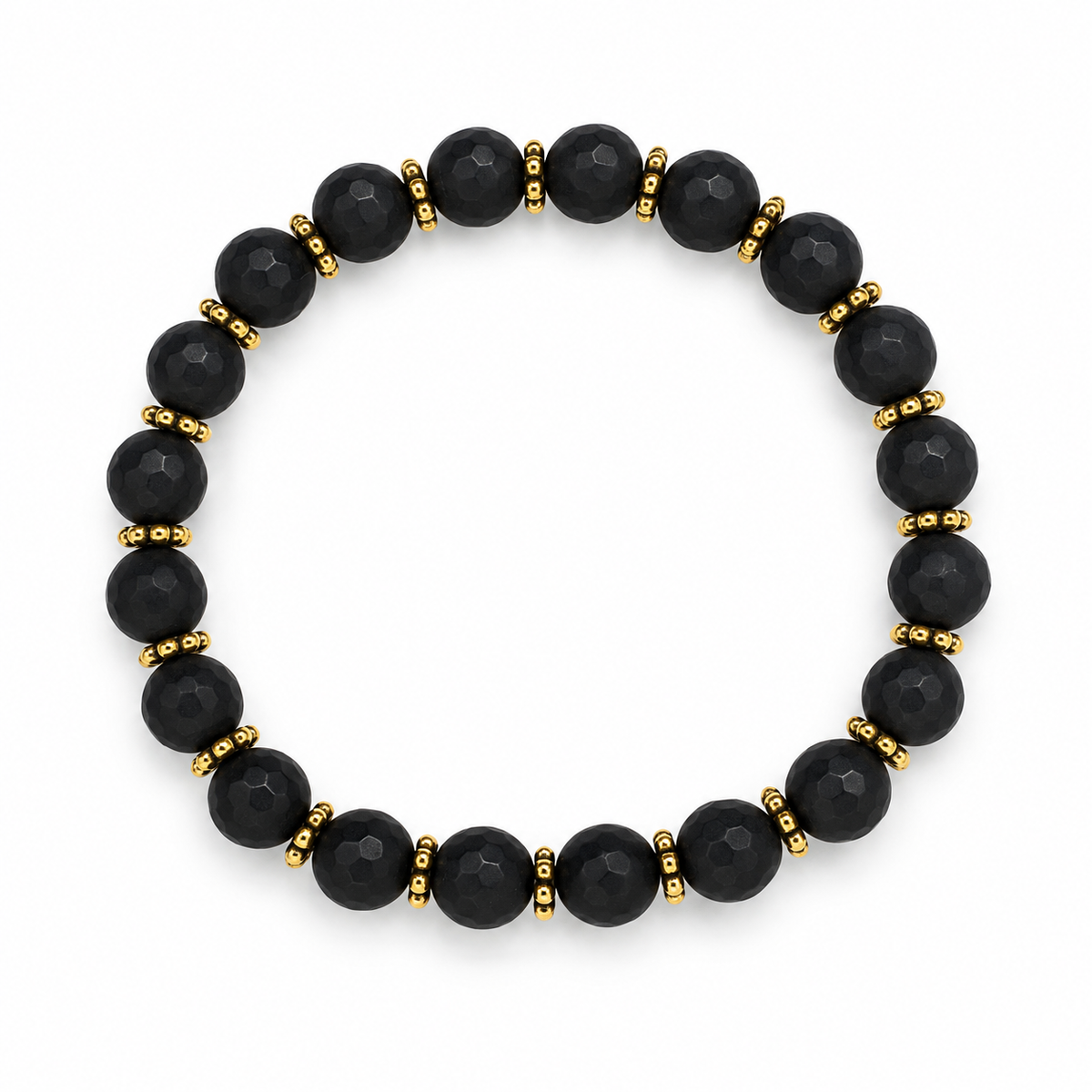 Mens Matte Black Onyx with Gold Daisies on white studio background