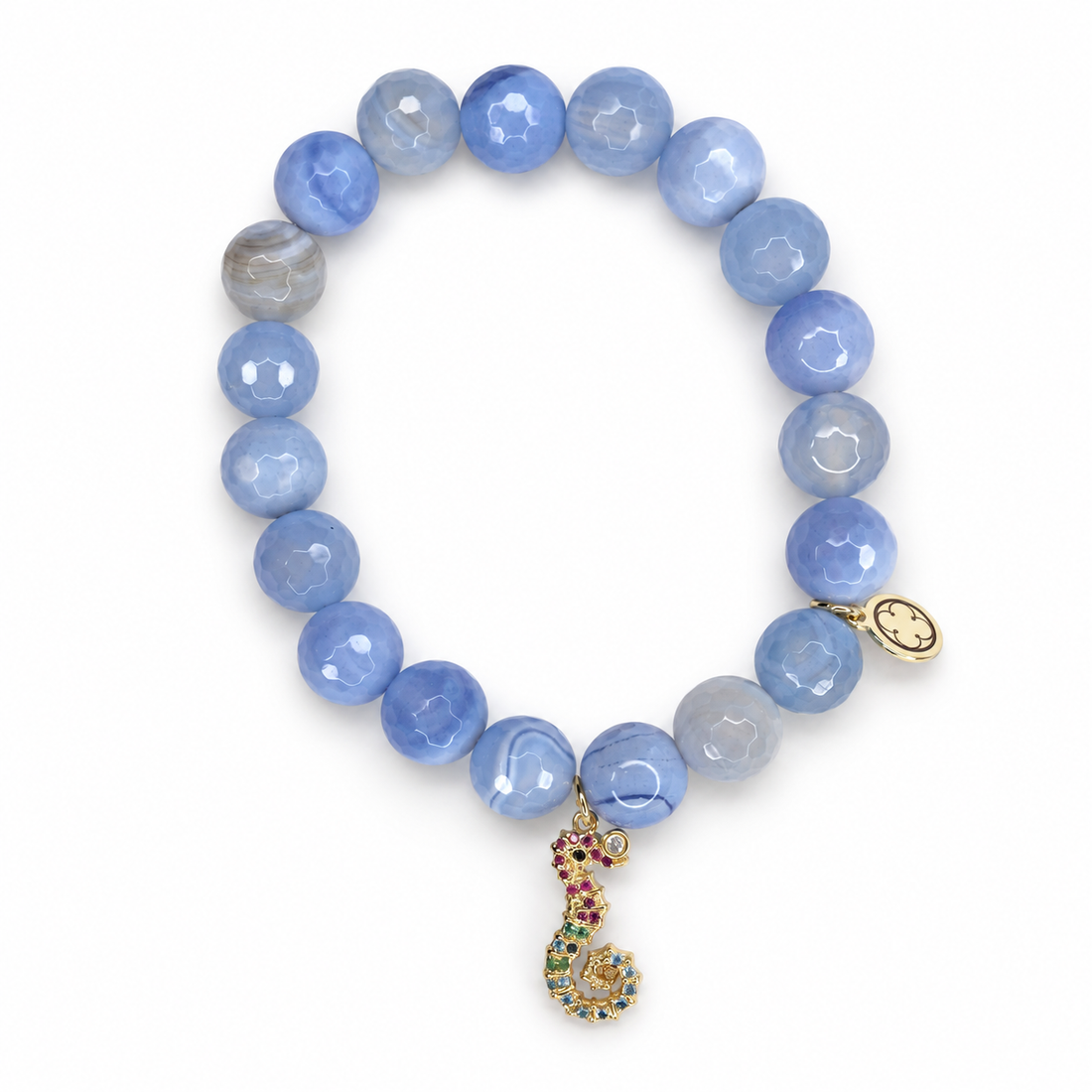 Serenity Blue Agate with Pavé Gold Seahorse Pendant - Oriana LaMarca Designs