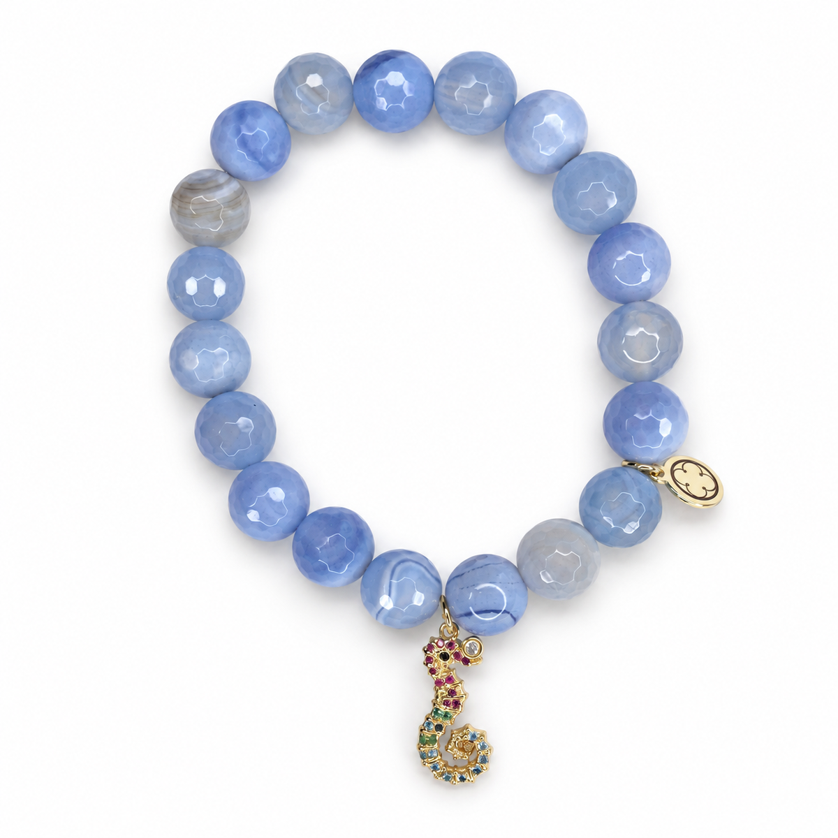 Serenity Blue Agate with Pavé Gold Seahorse Pendant - Oriana LaMarca Designs