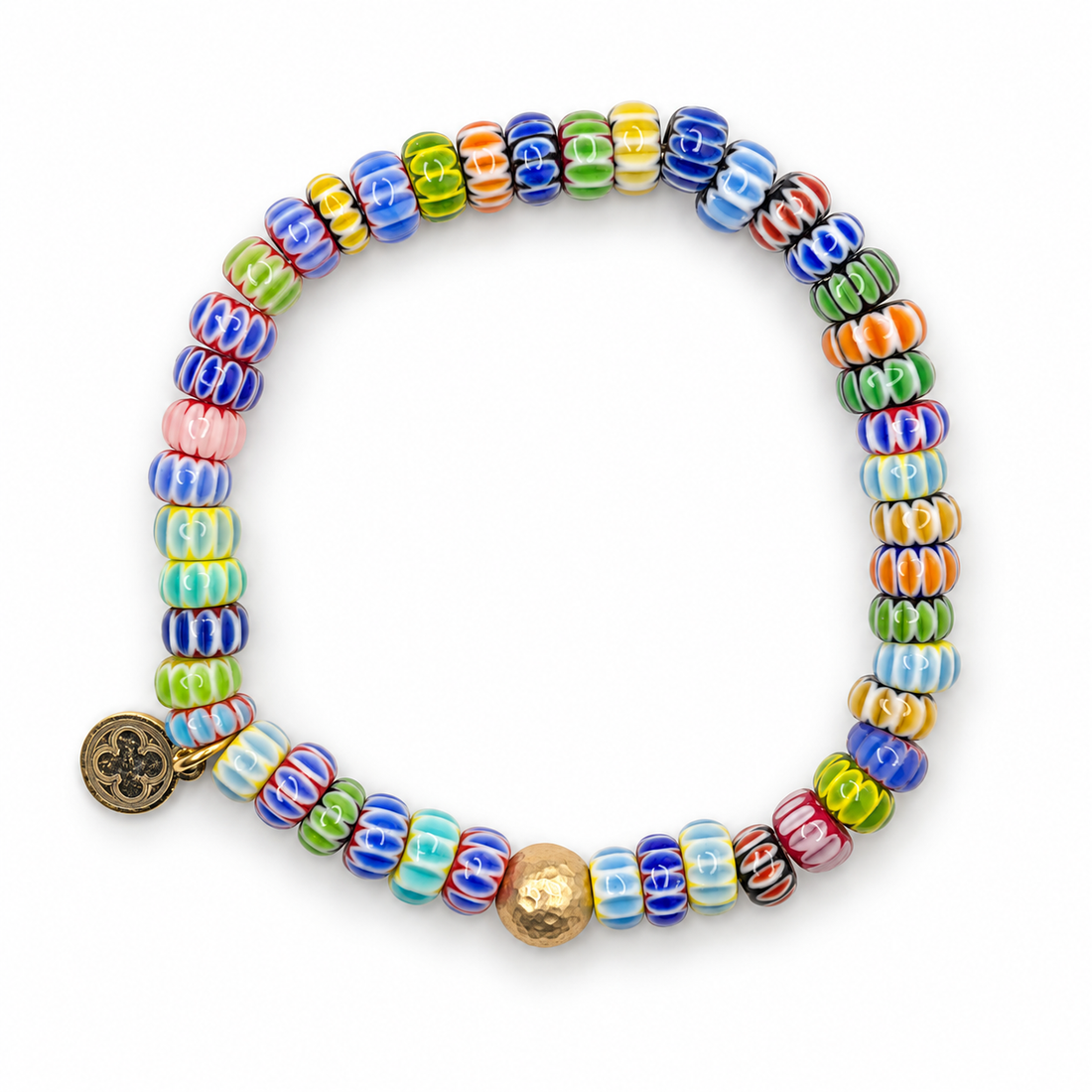 Millefiore Rondelle with Hammered Gold Accent - Oriana LaMarca Designs