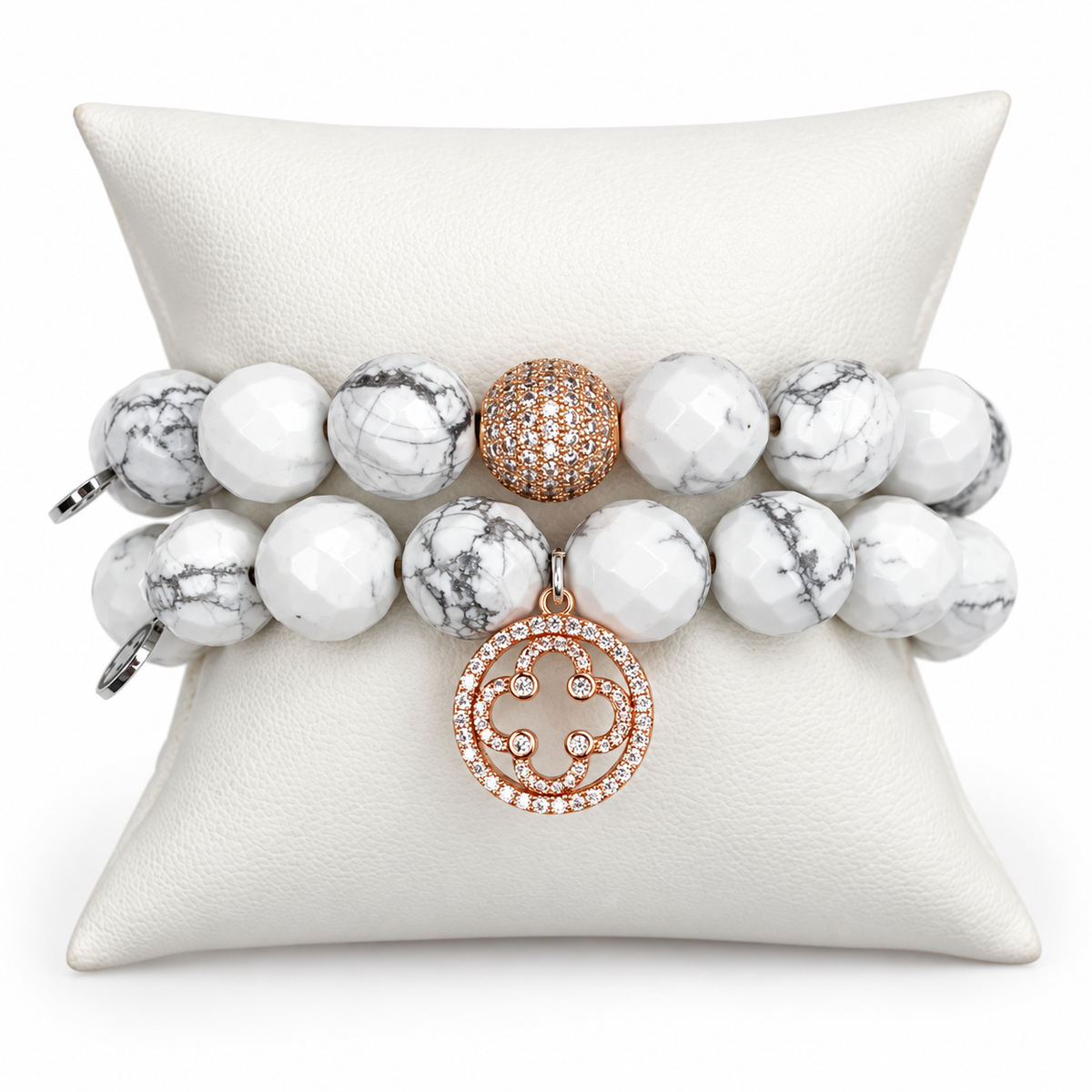 White Howlite Rose Gold Tone Color Stax on a white background