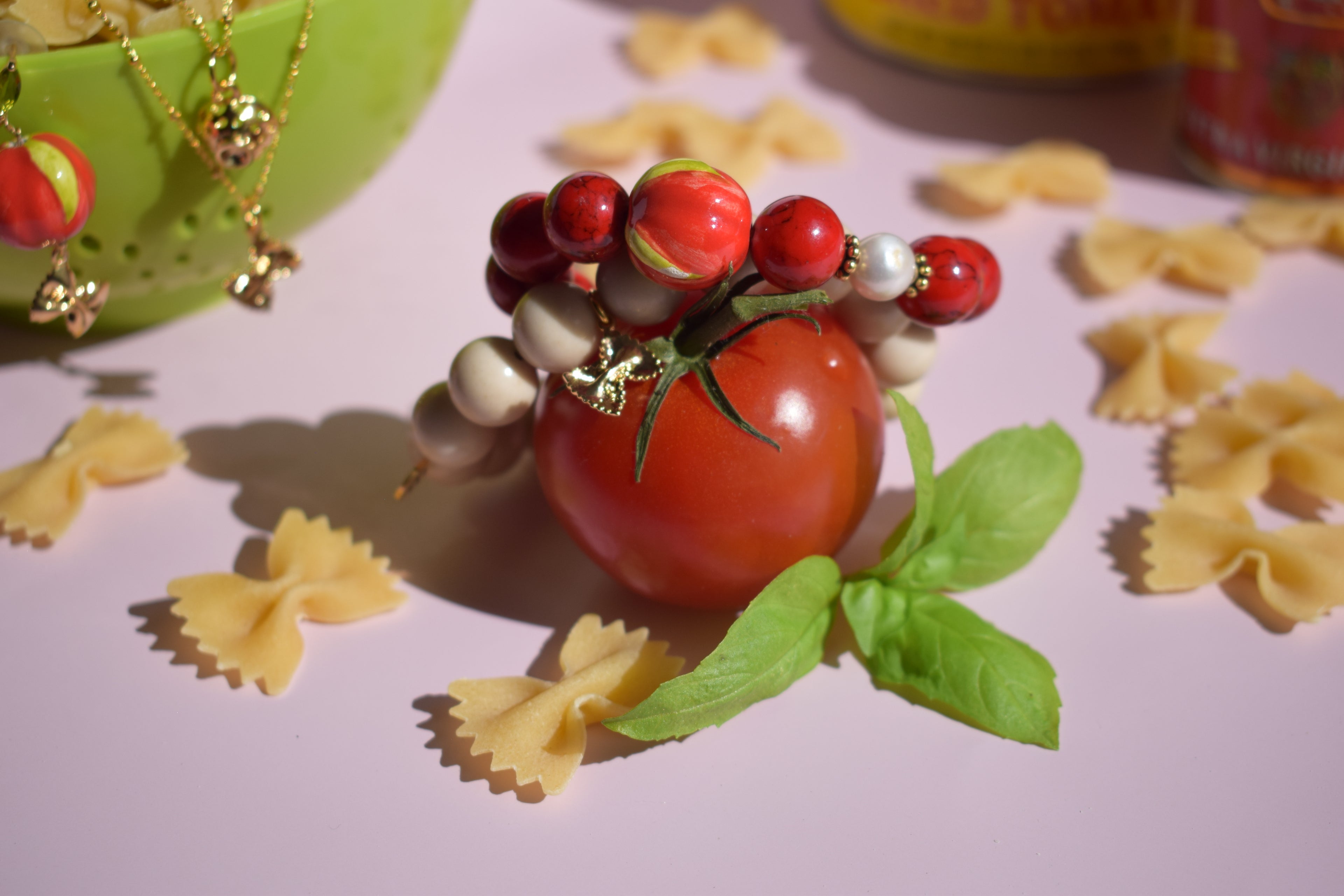 Red Howlite with Handpainted Ceramic Tomato