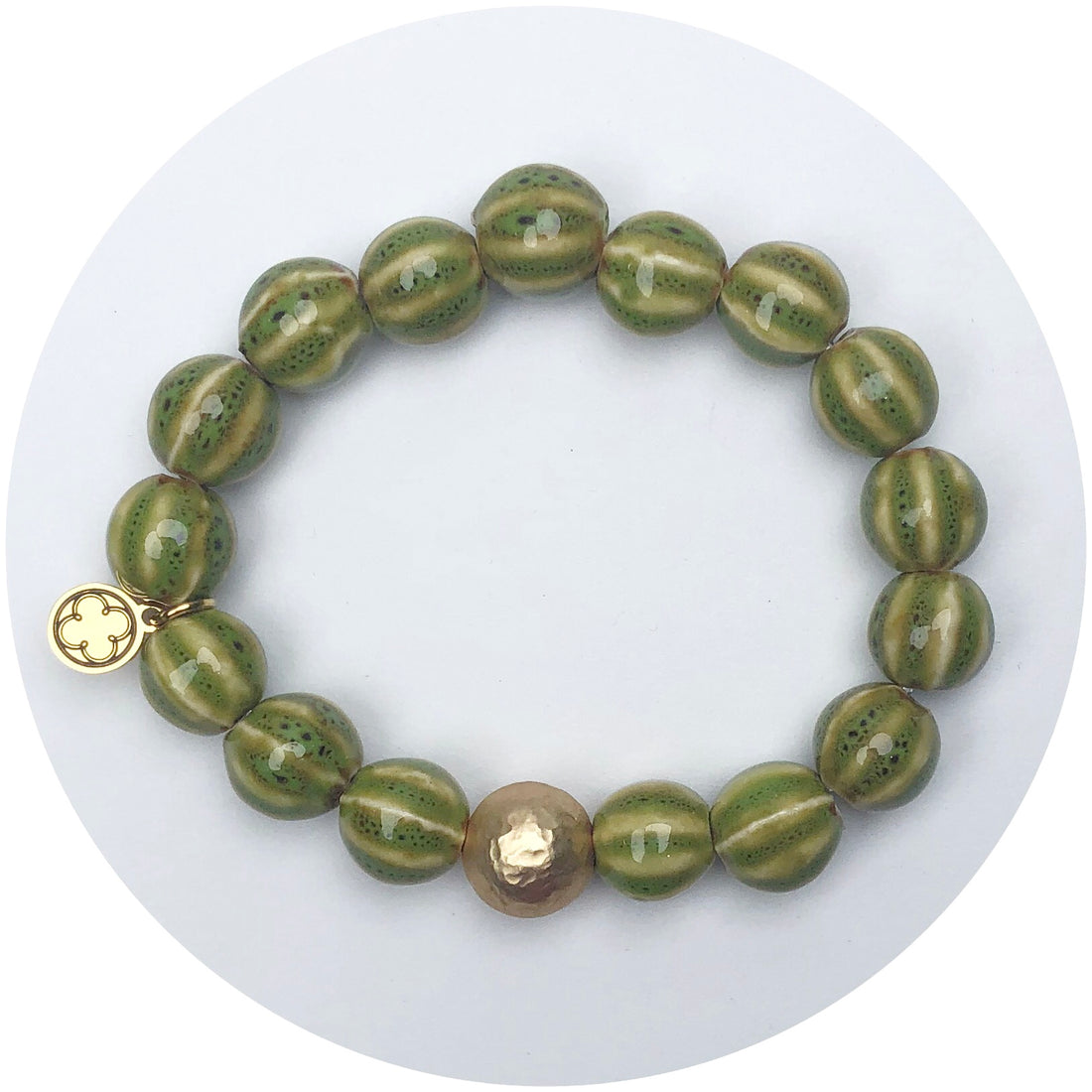 Verde Ceramic Riccio Bead with Hammered Gold Accent