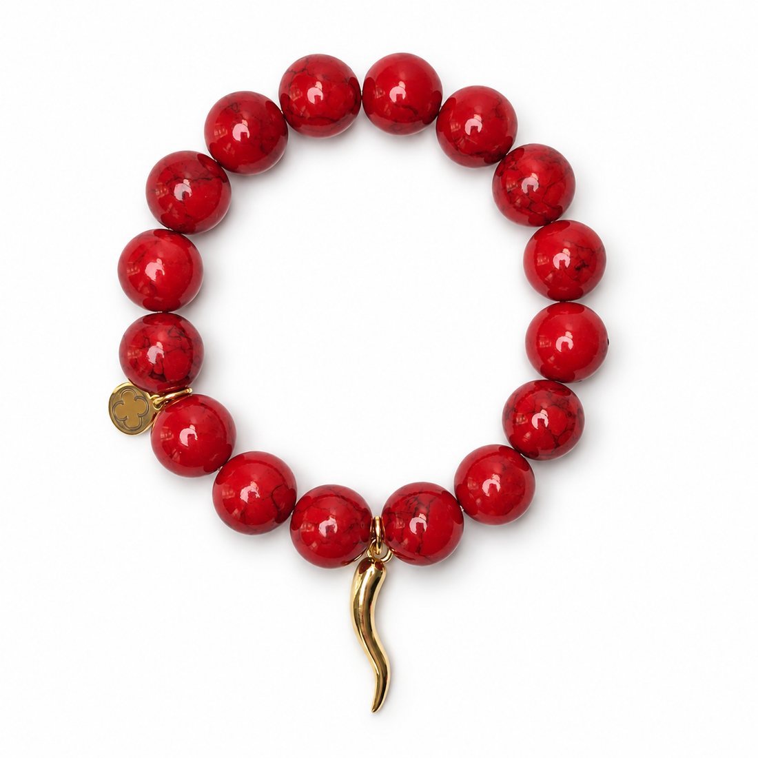 Red Howlite with Gold Horn Cornicello Pendant - Oriana LaMarca Designs