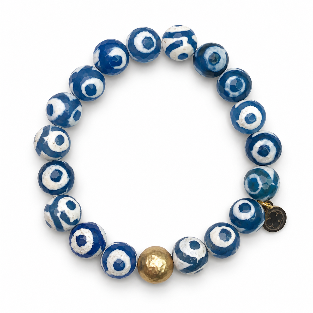 Tibetan Blue Eye Agate with Hammered Gold - Oriana LaMarca Designs