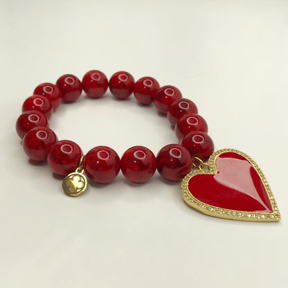 Red Howlite with Pavé Enamel Heart Pendant