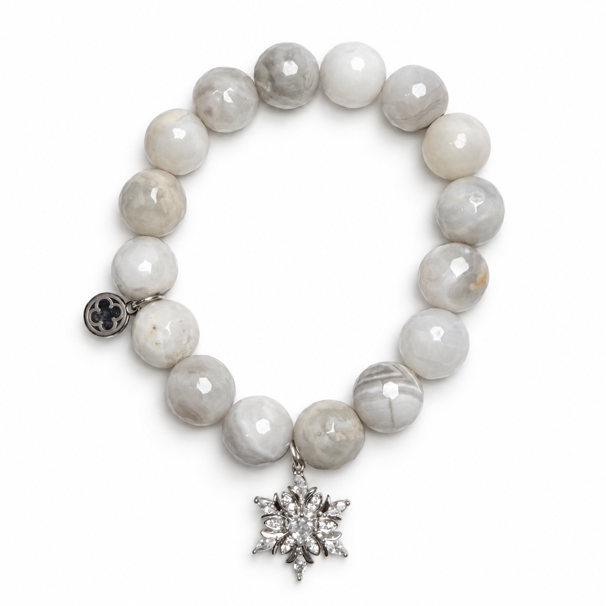 Milky Cloud Agate with Silver Pavé Mini Snowflake - Oriana LaMarca Designs