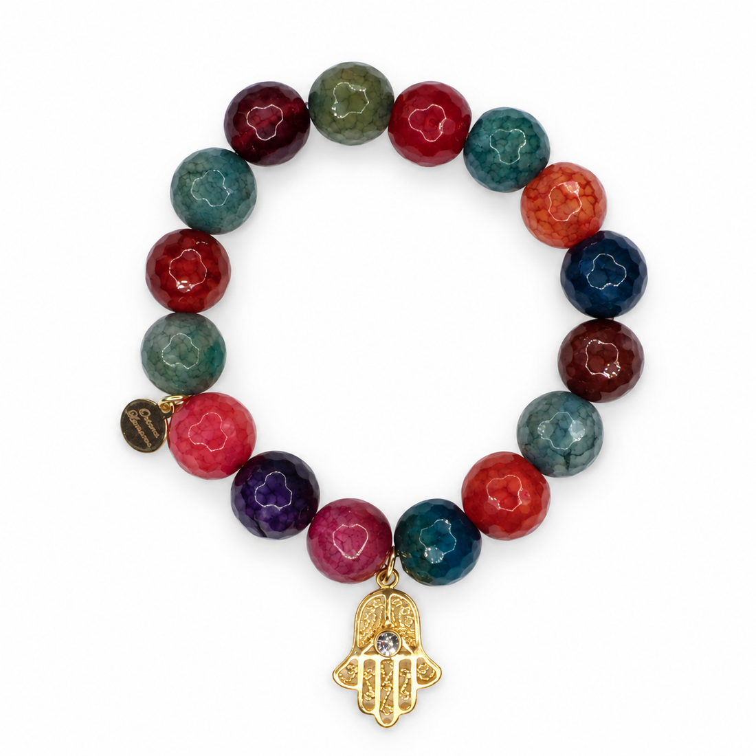 Multicolor Agate with Gold Filigree Hamsa Pendant - Oriana LaMarca Designs