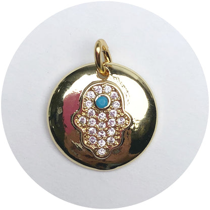 Gold Hamsa Disc Pendant